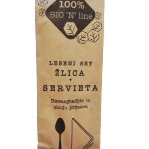 Set pribor lesena žlica+ servieta, 50 kos v zavitku