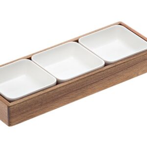 Pladenj iz akacije s 3 skledami iz melamina, 31,5x11,5x4cm, 1 kos
