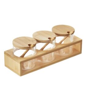 Set 3 steklenih skled 310 ml z bambusovo podlago, zavoj