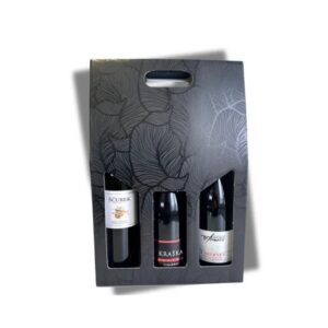 Kartonska škatla za 3 steklenice z oknom črna s potiskom, CATVN3CS/V073 1/1 20/1