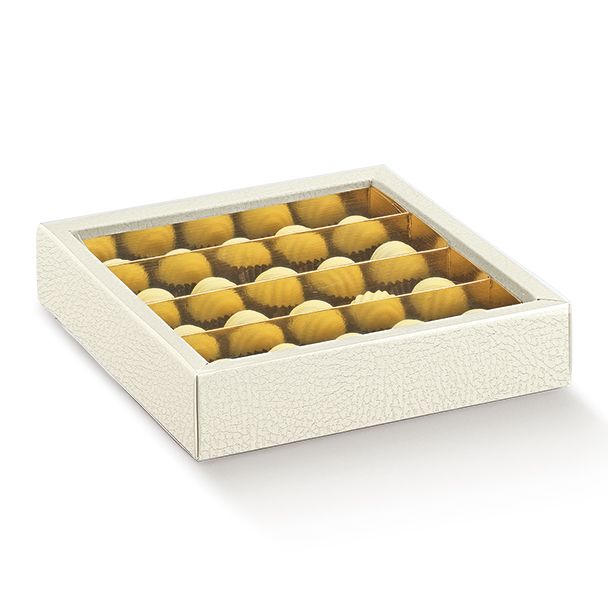 115164S Embalaža za sladice z okencem PELE BIANCO 14,5x14,5x3,5 cm, kos