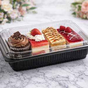 Črna PET posoda za torte + pokrov ECOPACK EP 45C