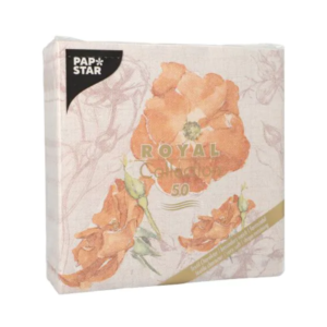 Serviete ROYAL zlServiete ROYAL zložene 1/4 40 cm x 40 cm BLOSSOM ORANŽ 5/1 art.89290 PAP STARožene 1/4 40 cm x 40 cm ELEGANT STARS ORANŽ art.89290 PAP STAR