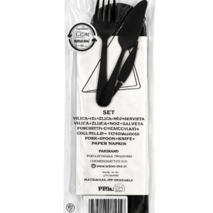 Tris komplet pribor PP za ČRN žlica, vilica, nož, servieta PAKEND 50/1 250/1