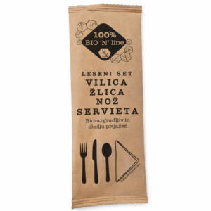 Set pribor lesen TRIS vilica + nož + servieta, 50 kos v zavitku